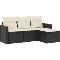 The Living Store 4-tlg. Garten-Sofagarnitur mit Kissen Schwarz Poly Rattan