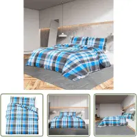 The Living Store Bettwäsche-Set Blau und Grau 155x220 cm Baumwolle