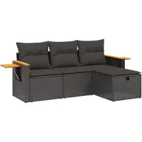 The Living Store 4-tlg. Garten-Sofagarnitur mit Kissen Schwarz Poly Rattan