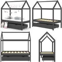 vidaXL Kinderbett mit Schublade Dunkelgrau Massivholz Kiefer 70x140 cm - Kinder Bettrahmen - Kinder-Bettgestell - Kinder-Bettgestelle - Kinderbett