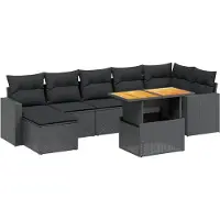 The Living Store 8-tlg. Garten-Sofagarnitur mit Kissen Schwarz Poly Rattan