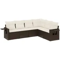 The Living Store 6-tlg. Garten-Sofagarnitur mit Kissen Braun Poly Rattan