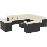 The Living Store 14-tlg. Garten-Sofagarnitur mit Kissen Schwarz Poly Rattan