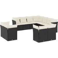 The Living Store 11-tlg. Garten-Sofagarnitur mit Kissen Schwarz Poly Rattan