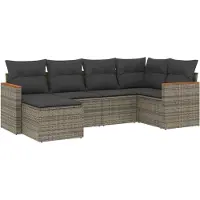 The Living Store 6-tlg. Garten-Sofagarnitur mit Kissen Grau Poly Rattan