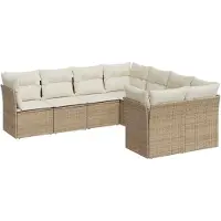 The Living Store 8-tlg. Garten-Sofagarnitur mit Kissen Beige Poly Rattan
