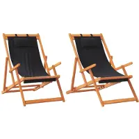 The Living Store Klappbare Strandstühle 2 Stk. Schwarz Stoff