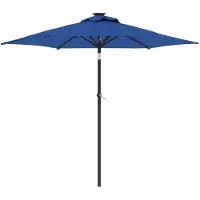The Living Store Sonnenschirm mit LED und Stahlmast Azurblau 225x225x212 cm