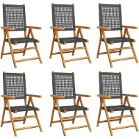 The Living Store Gartenstuhl Verstellbar 6 Stk. Schwarz Poly Rattan Massivholz