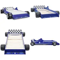 vidaXL Kinderbett im Rennwagen Design 90 x 200 cm Blau - Kinderbett - Kinderbetten - Rennwagen Design-Bett - Rennwagen Design-Betten