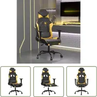 The Living Store Gaming-Stuhl mit Massage & Fußstütze Schwarz Golden Kunstleder