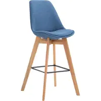 CLP Barhocker METZ mit Stoffbezug I Thekenhocker mit Eichenholzgestell und Fußstütze I Barstuhl mit Lehne I In verschiedenen Farben erhältlich, Farbe: blau, Gestellfarbe: natur