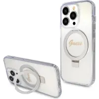 GUESS GUHMP15LHRSGSD iPhone 15 Pro 6.1" przezroczysty/transparent hardcase Ring Stand Script Glitter