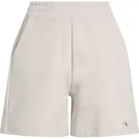 Calvin Klein Sweatshorts JEANS "WOVEN LABEL SHORTS", Damen, Gr. XS (34), N-Gr, grau (chalk), Sweatware, Obermaterial: 100% Baumwolle, unifarben, bequem kurz, Hosen Sweatshorts, mit Logo