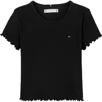 Tommy Hilfiger T-Shirt "ESSENTIAL RIB TOP SS", Mädchen, Gr. 74, schwarz, Rippware, Obermaterial: 95% Baumwolle, 5% Elasthan, unifarben, normal, Rundhals, Rollkante, Shirts T-Shirt, mit Logostickerei