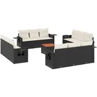 The Living Store 13-tlg. Garten-Sofagarnitur mit Kissen Schwarz Poly Rattan