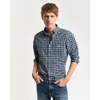 Gant für Herren. 3250002 Klassisches Popeline-Hemd mit marineblauem Karo Regular Fit (3XL), Lässig, Baumwolle, Langarm