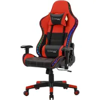 ECD-Germany Gaming Stuhl mit RGB LED-Beleuchtung & Bluetooth-Lautsprechern, Schwarz/Rot, Ergonomischer Bürostuhl, Rückenlehne, Kopfstütze, Lendenkissen