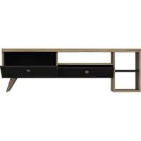 Skye Decor , Moderner TV-Ständer, 150 x 47 x 35 cm, Schwarz und Eiche | 100% melaminbeschichtete Spanplatte, 18 mm dick | Wandmontierbar, zahlreiche Regale, elegantes Design.