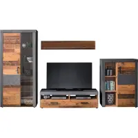 Trendteam Wohnen Wohnwand Indy Graphit Grau Matera-Old Wood NB/Old Wood NB 343 x 189 x 40 cm