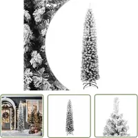 The Living Store Künstlicher Weihnachtsbaum Schlank mit Schnee Grün 210 cm PVC