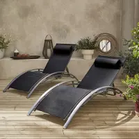 Sweeek - 2er-Set Sonnenliegen aus Aluminium mehrfach verstellbar - Grau