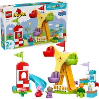 LEGO DUPLO Peppa Wutz Jahrmarkt - Baby Spielzeug & Motorikspielzeug ab 2 Jahren - Vorschule Spiele mit Riesenrad, Rutsche & 3 Figuren inkl. Mollie Mieze & Klausi Kläff - Geschenk für Kinder 10453