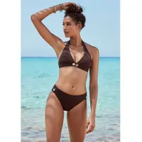 Vivance Triangel-Bikini , Damen, Gr. 32, Cup A/B, braun (dunkelbraun), Polyamid, unifarben, Bikini-Sets Triangel-Bikini, mit goldfarbenen Zierknöpfen