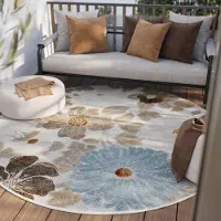 Wecon Home Outdoorteppich "Beach Flower", rund, 5 mm Höhe, für Innen & Außen, strapazierfähig, pflegeleicht, Hoch-Tief Effekt