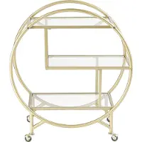 Beliani Servierwagen Transparent und Gold Glas rund mit Rollen Metallgestell glamourös moderne Ablagemöglichkeit für Küche Terrasse Wohnzimmmer
