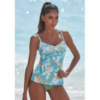 Sunseeker Bügel-Tankini-Top "Suva", Damen, Gr. 40, Cup B, blau (aquablau, bedruckt), Polyamid, geblümt, Bikini-Oberteile Bügel-Tankini-Top, in gedrehter Optik