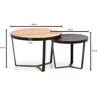 FineBuy Couchtisch 2er Set Akazie Massivholz / Steinoptik Wohnzimmertisch Braun Rund Satztisch mit Metallgestell Kaffeetisch Modern Sofatisch