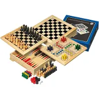 Philos Holz Spielesammlung Reise – Schach, Dame, Backgammon, Würfeln