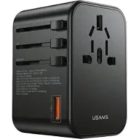 Usams Adapter Siec 1Xusb+2Xusb-C T62 65W 4W1 Us/Au/Eu/Uk Czarny/Schwarz Cc199Tc01 (Us-Cc199) Univesal Reise-Ladegerät