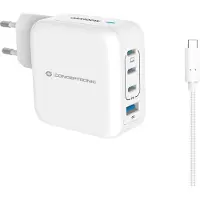 Conceptronic 4-Port 100W GaN USB-PD-Ladegerät mit USB-C-Ladekabel, USB-C x 3, USB-A x 1, QC 3.0, PPS, Drinnen, AC, 20 V, 1,5 m, Weiß