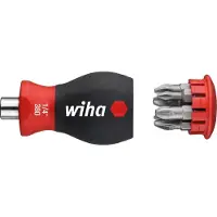 Wiha Schraubendreher mit Bit Magazin magnetisch Phillips, Pozidriv mit 6 Bits, Stubby, 1/4 zoll - 10379