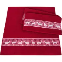 Dyckhoff Handtuch Set "Hirschparade", rot (granat), 3 Stk., Walkfrottier, Walkfrottier, Obermaterial: 100% Baumwolle, Handtuch-Sets, Handtuch Set, Made in Germany (2 Handtücher, 1 Duschtuch)
