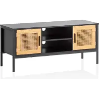 FineBuy Lowboard Schwarz / Eiche mit Wiener Geflecht 110x48x40 cm TV-Kommode Zeitlos TV-Schrank Hoch Fernsehtisch Fernsehschrank mit Türen
