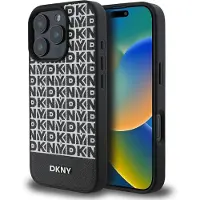 DKNY Pu Leather Repeat Pattern Bottom Stripe Magsafe Iphone 16 Pro Max Handyhülle