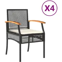 The Living Store Gartenstühle mit Kissen 4 Stk. Schwarz Poly Rattan Akazienholz