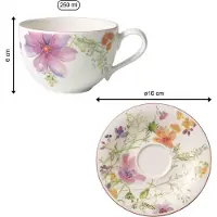 Villeroy & Boch Tasse "Kaffeetassen mit Untertassen Mariefleur Basic 250 ml 6er Set bunt", bunt, B:2cm H:2cm Ø:16cm, Porzellan, Trinkgefäße, Tasse, Spülmaschinengeeignet, Mikrowellenfest