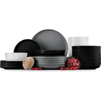 Konsimo Kombiservice VICTO Schale Dessertteller Speiseteller Suppenteller 6 Personen 24tlg., Bunt, Keramik, LOFT, 20 cm | 27 cm | 18,5 cm | 14,5 cm