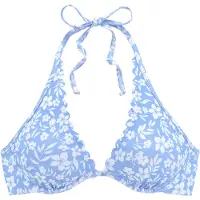 Vivance Bügel-Bikini-Top "Leni", Damen, Gr. 38, Cup D, blau (himmelblau, weiß), Microfaser, bedruckt, floral, Bikini-Oberteile Bügel-Bikini-Top, mit gelaserter Wellenkante