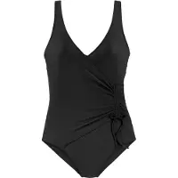 LASCANA Badeanzug "Cillo", Damen, Gr. 50, Cup C, schwarz, Polyamid, unifarben, Badeanzüge Badeanzug, mit edler Raffung