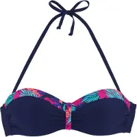 LASCANA Bügel-Bandeau-Bikini-Top "Exotic", Damen, Gr. 40, Cup A, bunt (navy, pink bedruckt), Recycling-Polyamid, bedruckt, Bikini-Oberteile Bügel-Bandeau-Bikini-Top, mit bedruckter Blende an den Cups