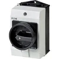 Eaton 207156 Hauptschalter, T0, 20 A, Aufbau, 3 Baueinheit(en), 3-polig + N, 1 Schließer, 1 Öffner, HALT-Funktion, mit schwarzem Drehgriff und