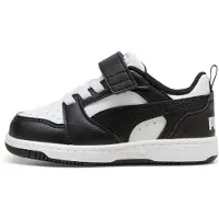 Puma Sneaker "REBOUND V6 LO AC+ INF", Mädchen, Gr. 21, schwarz-weiß (weiß, schwarz), Synthetik, Schuhe Sneaker, mit Klettverschluss, weiche Einlegesohle, profilierte Gummilaufsohle