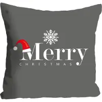 Queence Dekokissen "Adrian", rot (rot, grau, bedruckt), B:40cm L:40cm, Polyester, Dekokissen_Sitzkissen_Kissenhüllen, Dekokissen, Kissenhülle,Merry Christmas,Schriftzug,Graues Kissen,Schneeflocke