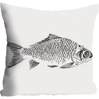 Queence Dekokissen "Dennis", grau (grau, bedruckt), B:40cm L:40cm, Polyester, Dekokissen_Sitzkissen_Kissenhüllen, Dekokissen, Kissenhülle,Fisch,Weißer Hintergrund,Meer,Maritim,Schlicht,Natur