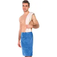 Framsohn Frottier Sarong "Saunakilt Herren", blau (azur), L:60cm, Frottier, Hausmäntel, Sarong, hergestellt in Österreich, Dehnbund & Druckknöpfe variabel verstellbar